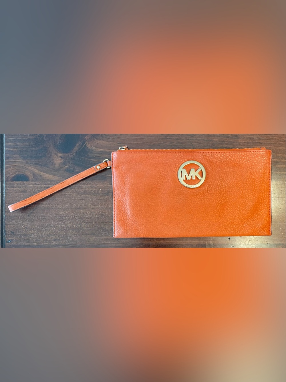 Michael Kors MK Fulton Pebbled Leather Wristlet - Tangerine